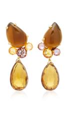 Brigid Blanco Leaf-shaped 18k Yellow Gold Citrine Tourmaline Sapphire And Cabochon Earrings