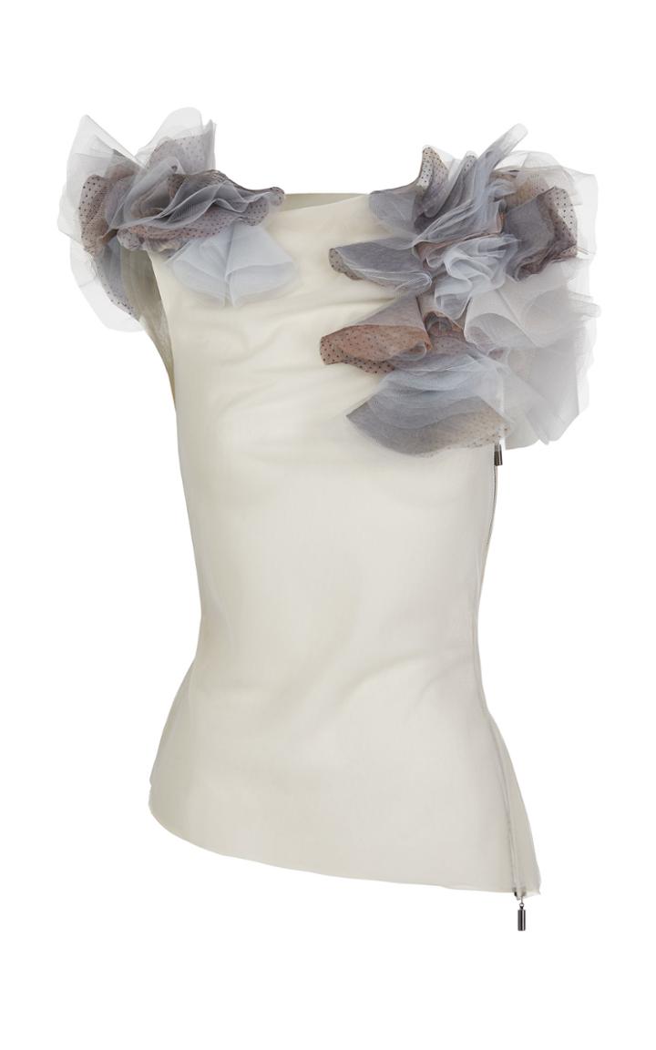 Maticevski Oxygen Ruffled Organza-trimmed Silk-blend Crepe Top