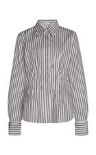 Salvatore Ferragamo Smocked Cotton Poplin Stripe Shirt