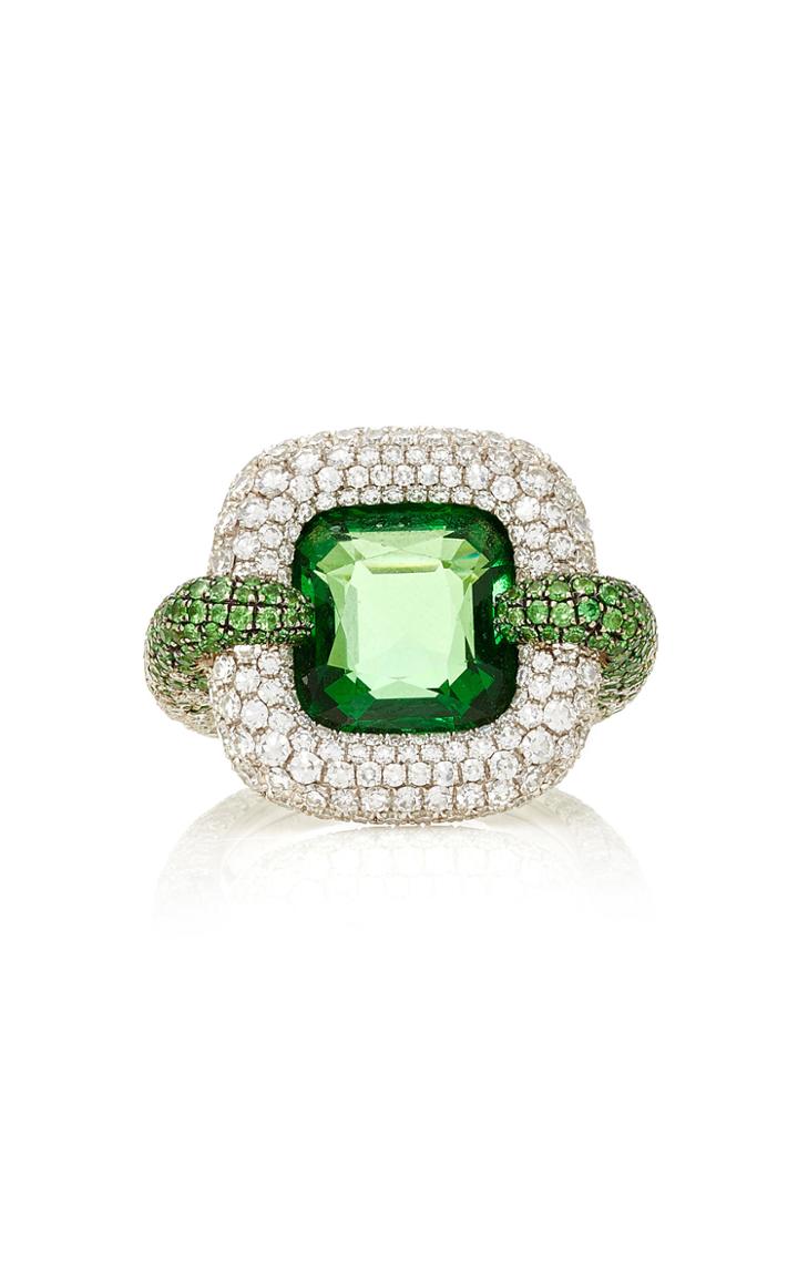 Martin Katz Cushion Shape Natural Vivid Green Tsavorite Garnet Ring