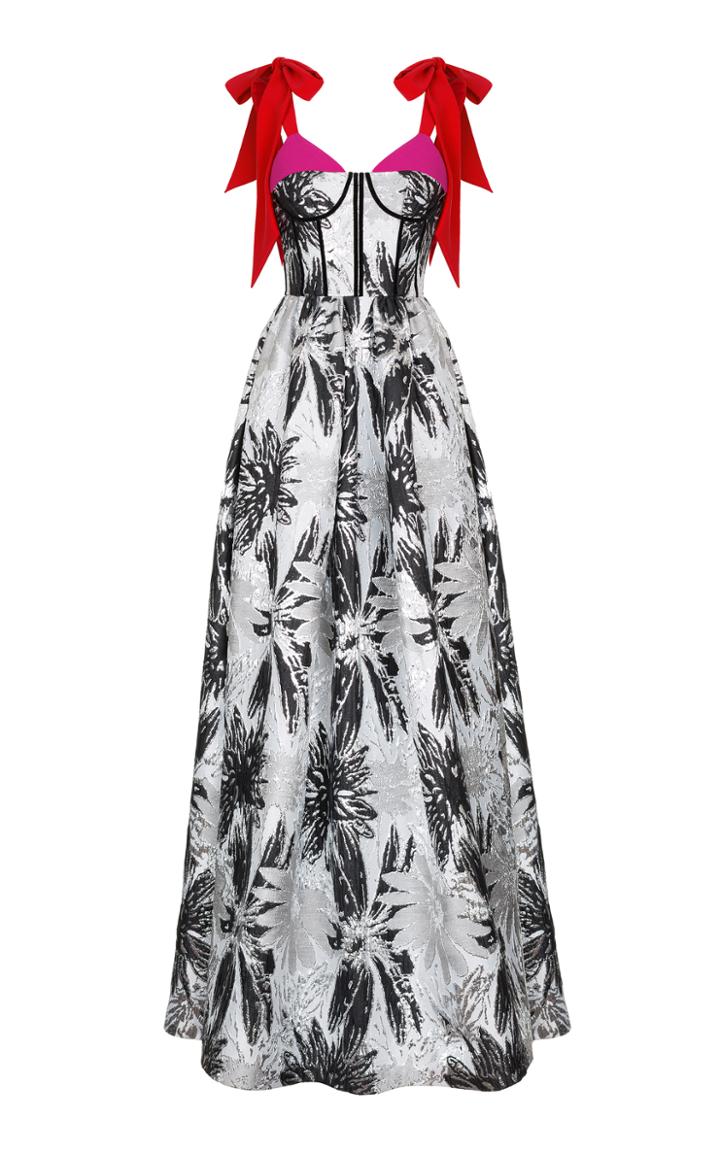Rasario Floral Printed Jacquard Gown