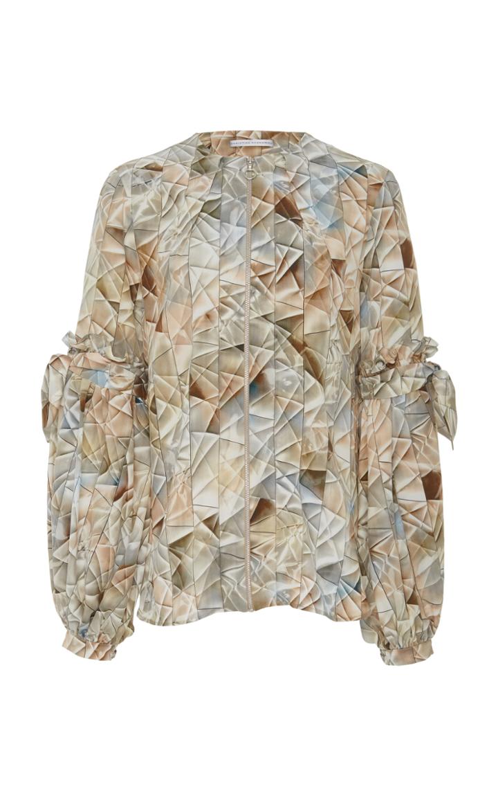 Christina Economou Zip Ruffle Sleeve Poet Blouse