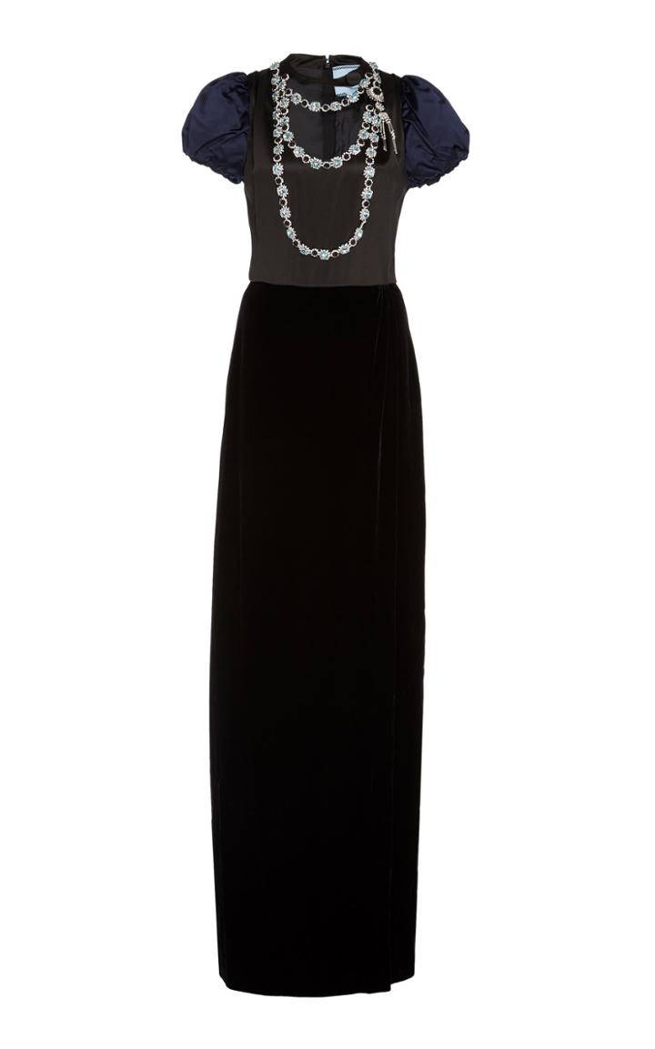Prada Embellished Satin-paneled Velvet Gown
