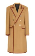 Moda Operandi Balmain Double Breasted Wool Coat With Leather Bias