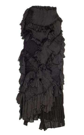 Caroline Hu Smocked Ruffle-embellished Silk-blend Maxi Skirt