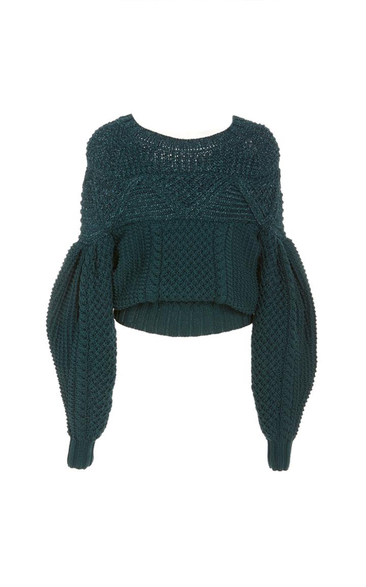 Zac Posen Metallic Cropped Wool Cable-knit Sweater
