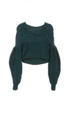 Zac Posen Metallic Cropped Wool Cable-knit Sweater