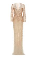 Pamella Roland Ostrich Feather-accented Ombre Sequined Gown