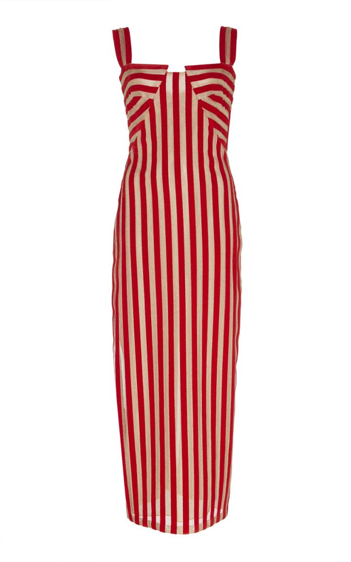 Sandra Mansour Dune Striped Velvet Midi Dress