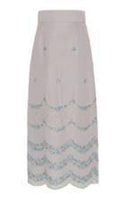 Luisa Beccaria Mermaid Embroidered Broadcloth Midi Skirt