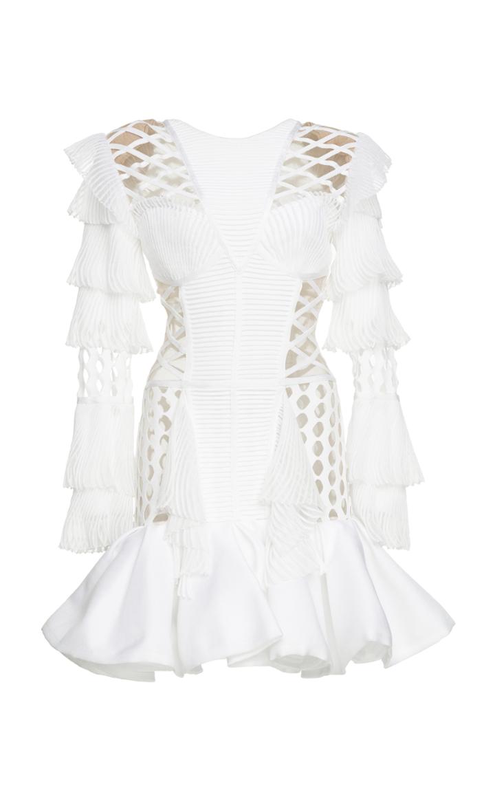 Balmain Pleated Flounce Short Dress