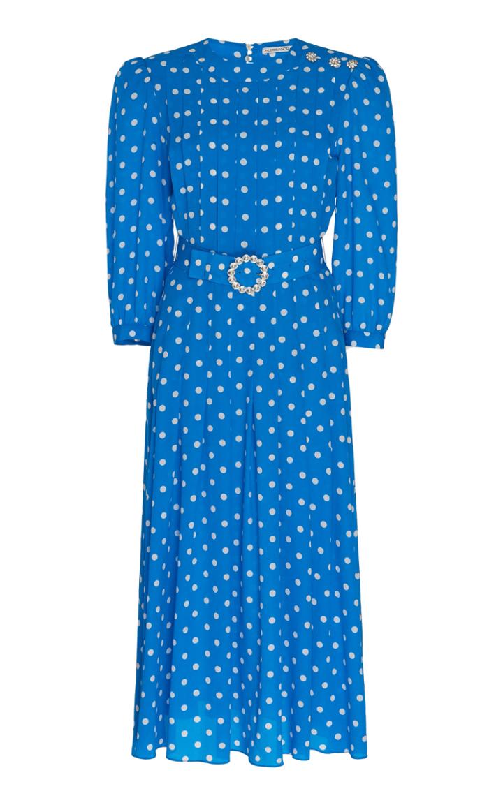 Alessandra Rich Belted Embellished Polka-dot Silk Midi Dress