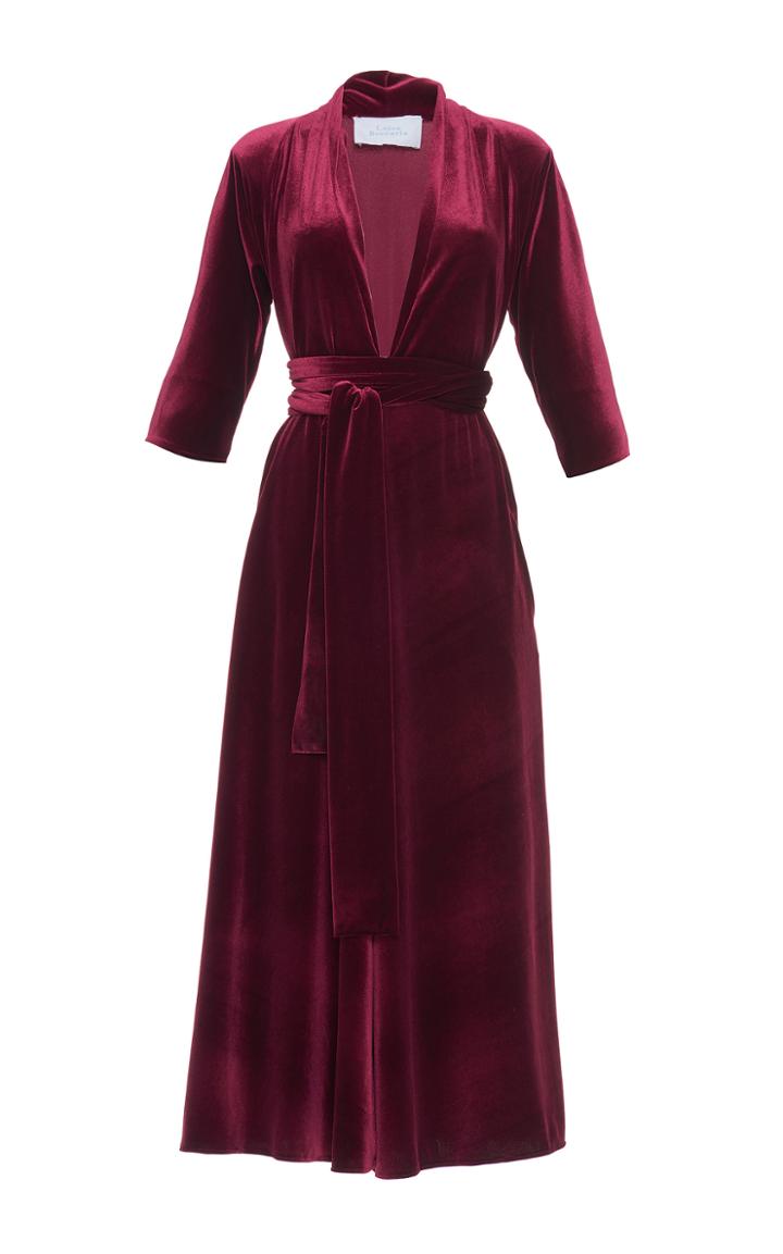 Luisa Beccaria Three-quarter Sleeve Velvet Midi Dress