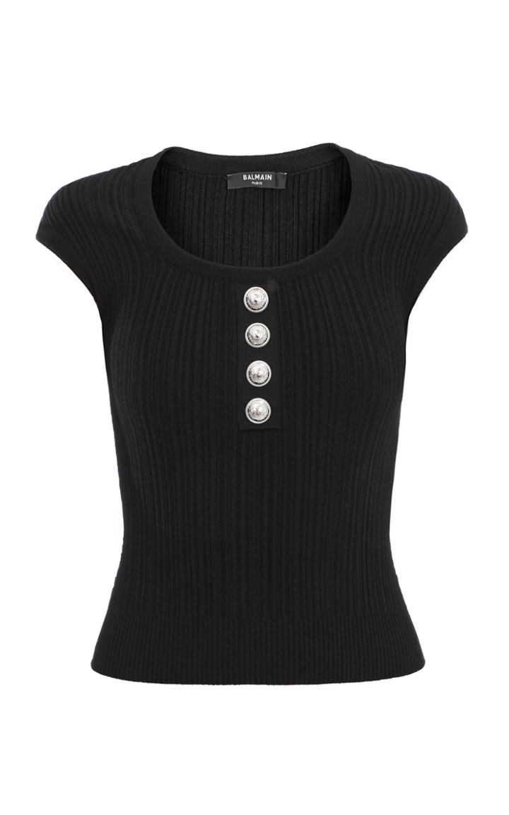 Moda Operandi Balmain Button-detailed Ribbed-knit Top Size: 34