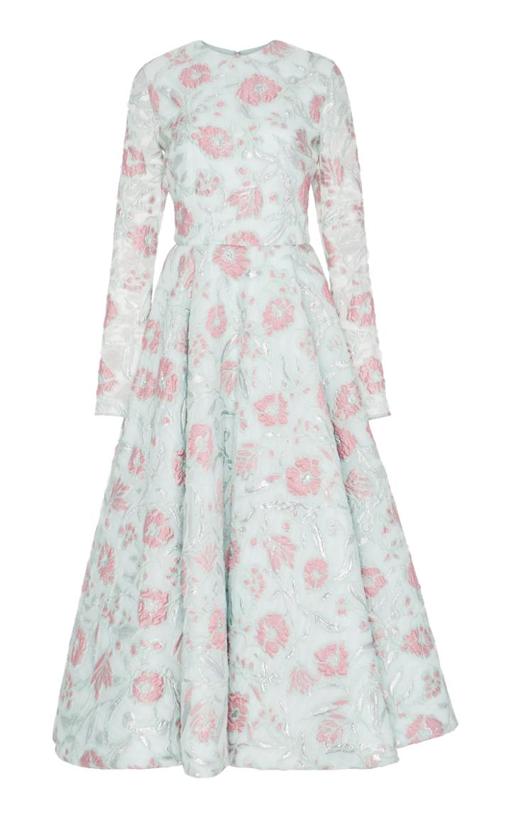 Christian Siriano Floral Jacquard Tea Length Dress