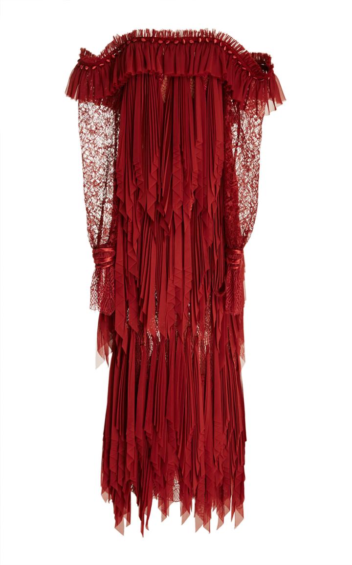 Jonathan Simkhai Cascade Pleats Off Shoulder Dress