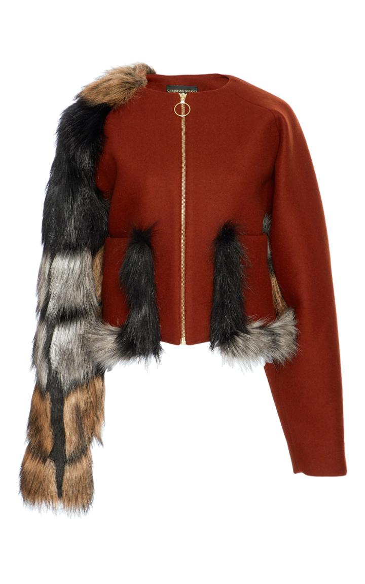Christian Siriano Faux Fur And Wool Jacket