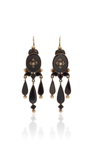 Fox And Bond Victorian Onyx And 14k Gold Chandelier Earrings