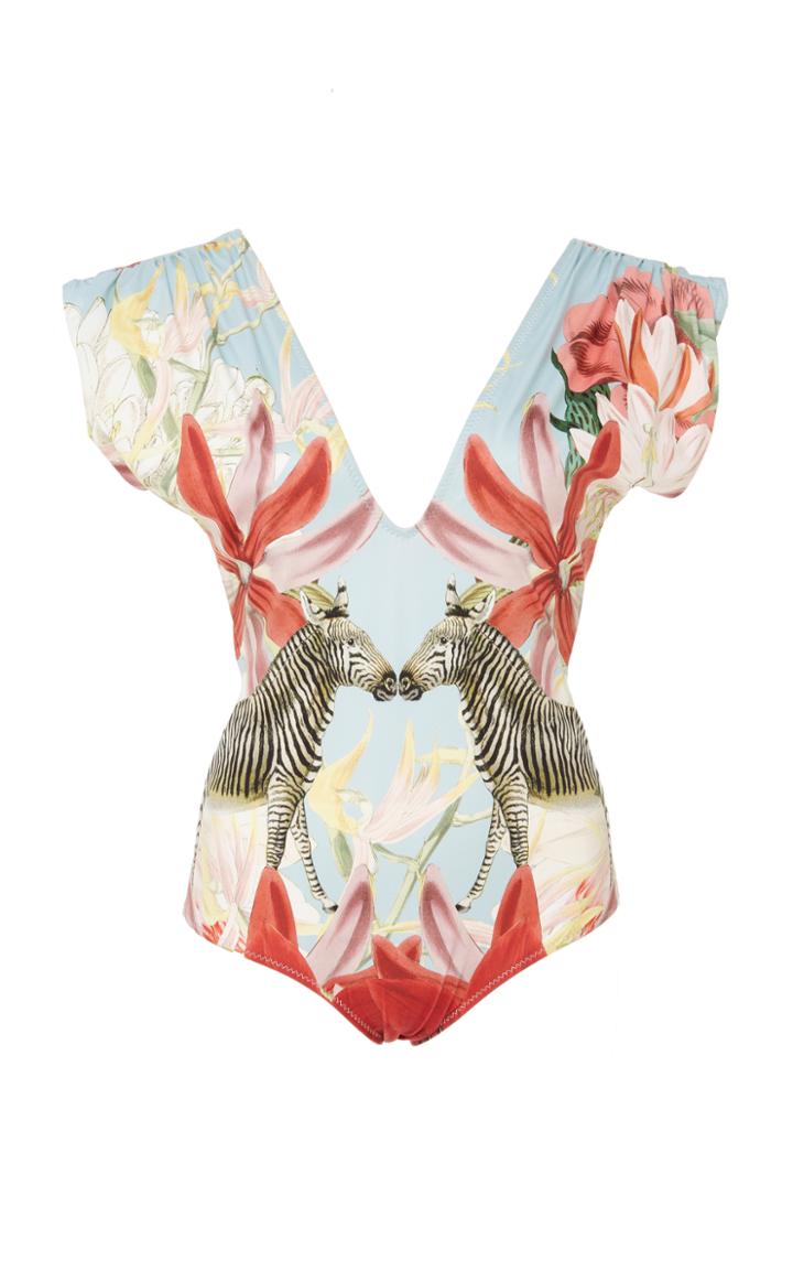 Carolina K Liset Cap Sleeve Zebra One-piece Swimsuit