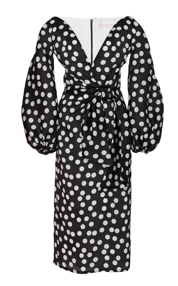 Carolina Herrera Tie-front Polka-dot Satin Dress Size: 2
