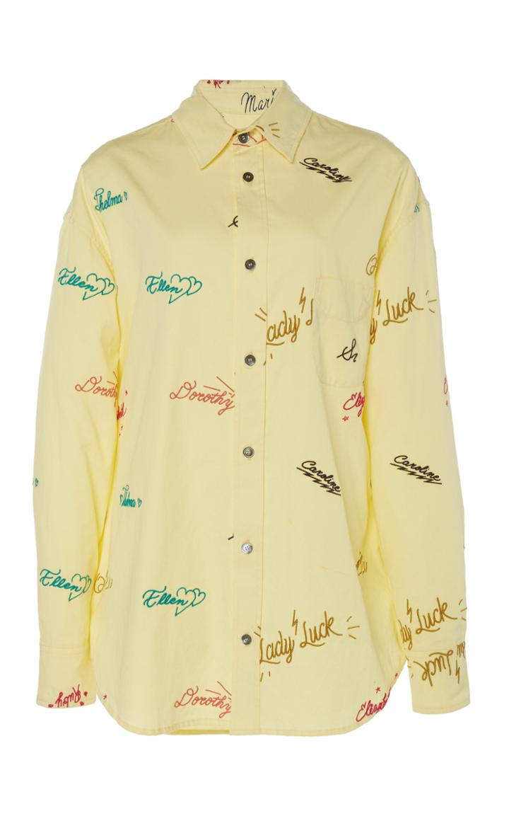 The Elder Statesman Embroidered Bouvardia Cotton Shirt