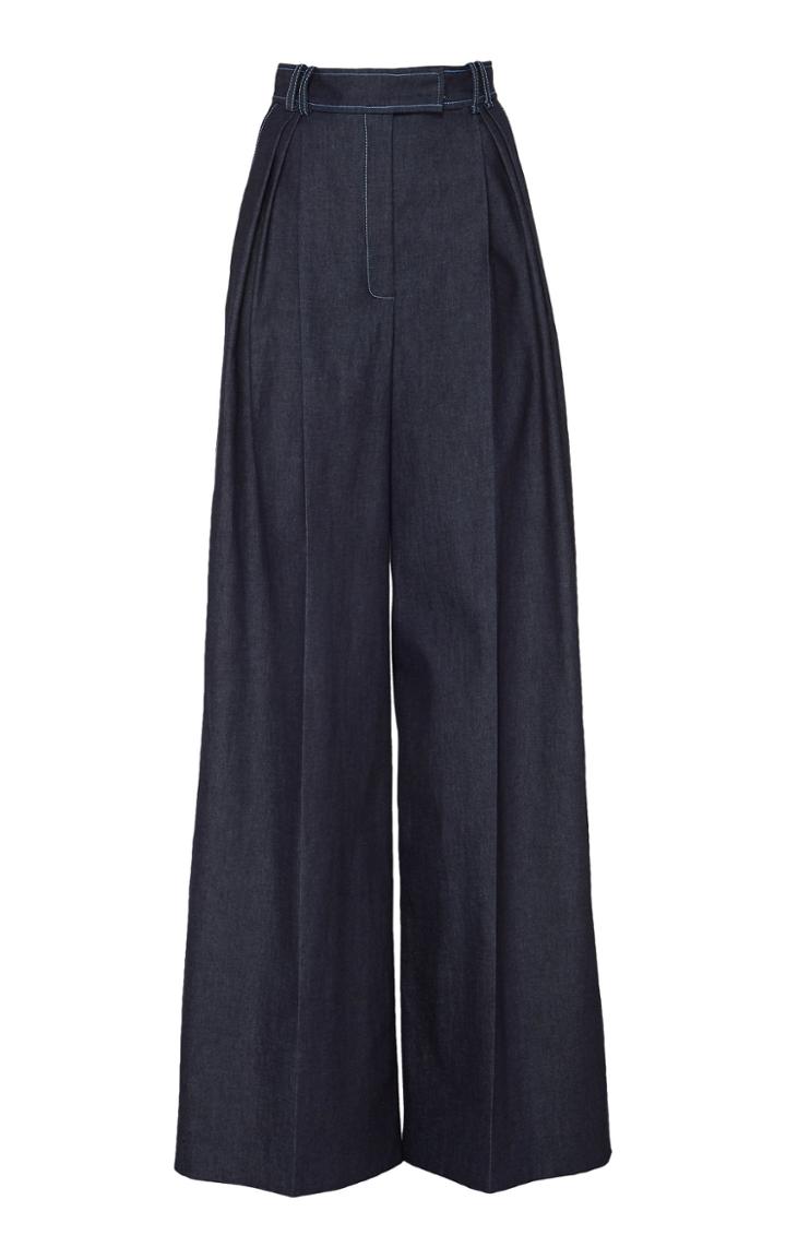 Carolina Herrera Pleated Stretch-denim Wide-leg Pants Size: 0