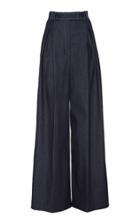 Carolina Herrera Pleated Stretch-denim Wide-leg Pants Size: 0