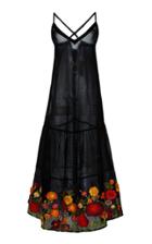 Moda Operandi Rahul Mishra Marigold Embroidered-hem Striped Voile Midi Dress Size: 3