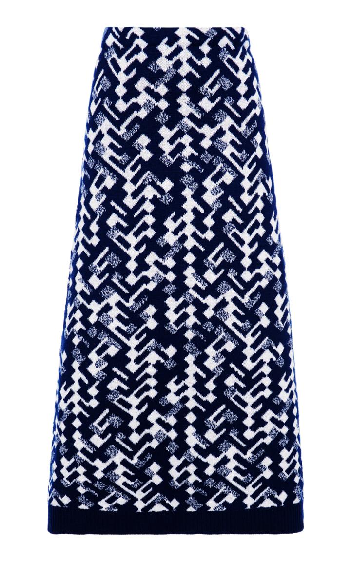 Moda Operandi Prada Printed Cashmere Midi Skirt Size: 36