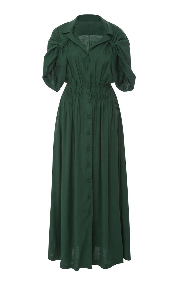By Any Other Name Gathered Linen-blend Maxi Dress