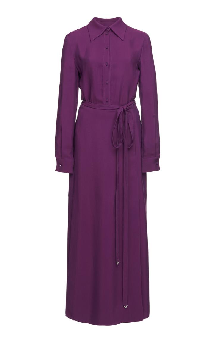 Valentino Belted Crepe De Chine Midi Dress