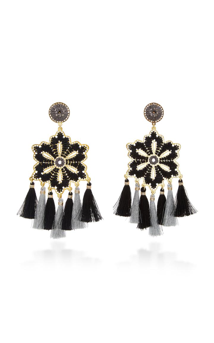 Mercedes Salazar Hibiscus Tasseled Gold-plated Crystal Earrings