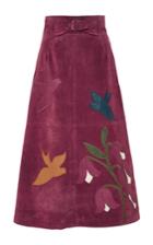 Red Valentino Suede Macroflower Embroidered Long Skirt