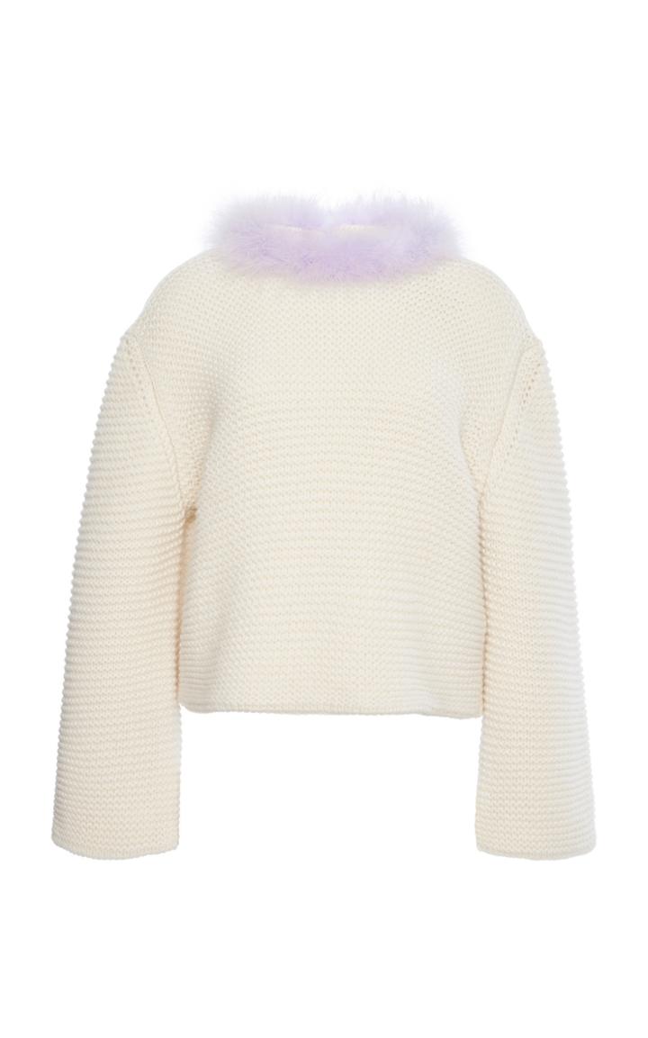 Moda Operandi Loewe Feather-trimmed Cashmere Sweater Size: Xs
