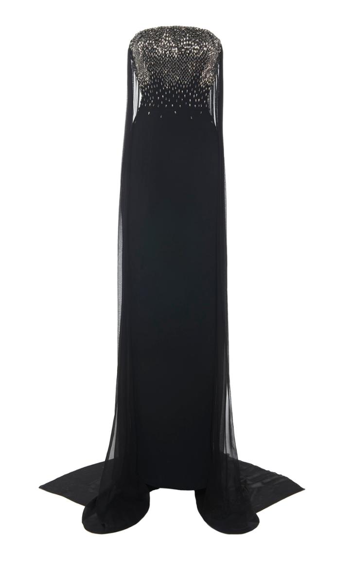 Pamella Roland Strapless Embroidered Crepe Gown