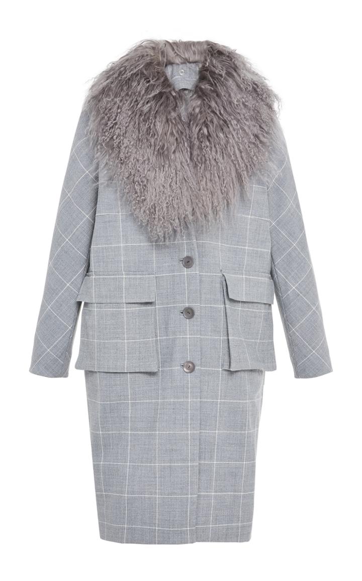 Lela Rose Cocoon Coat With Fur Collar