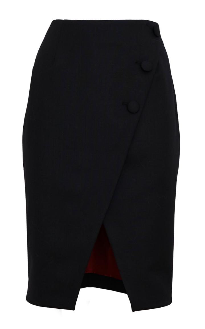 Sara Battaglia Button-accented Wrap-effect Wool-blend Pencil Skirt