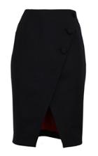 Sara Battaglia Button-accented Wrap-effect Wool-blend Pencil Skirt