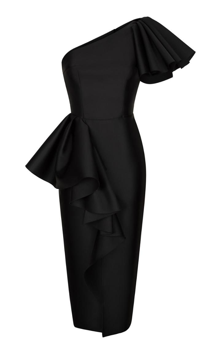 Moda Operandi Rasario Ruffled Satin One-shoulder Midi Dress