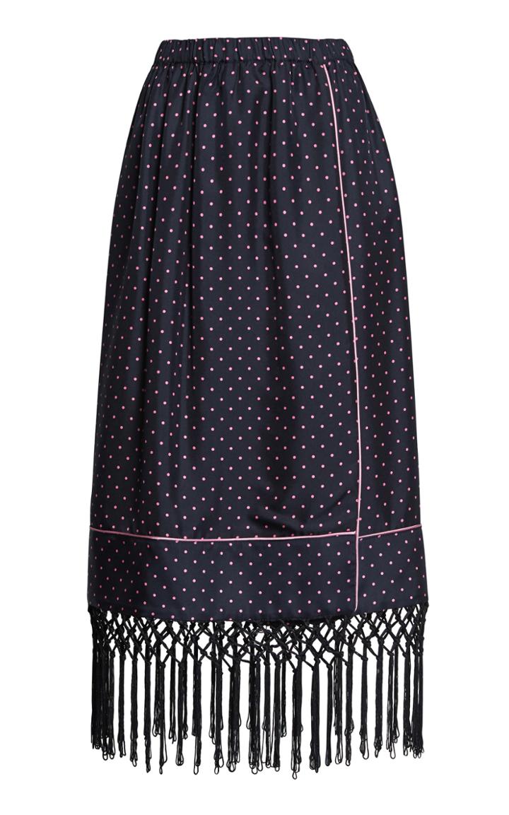 Romance Was Born Pink Spot Fringe Midi Skirt