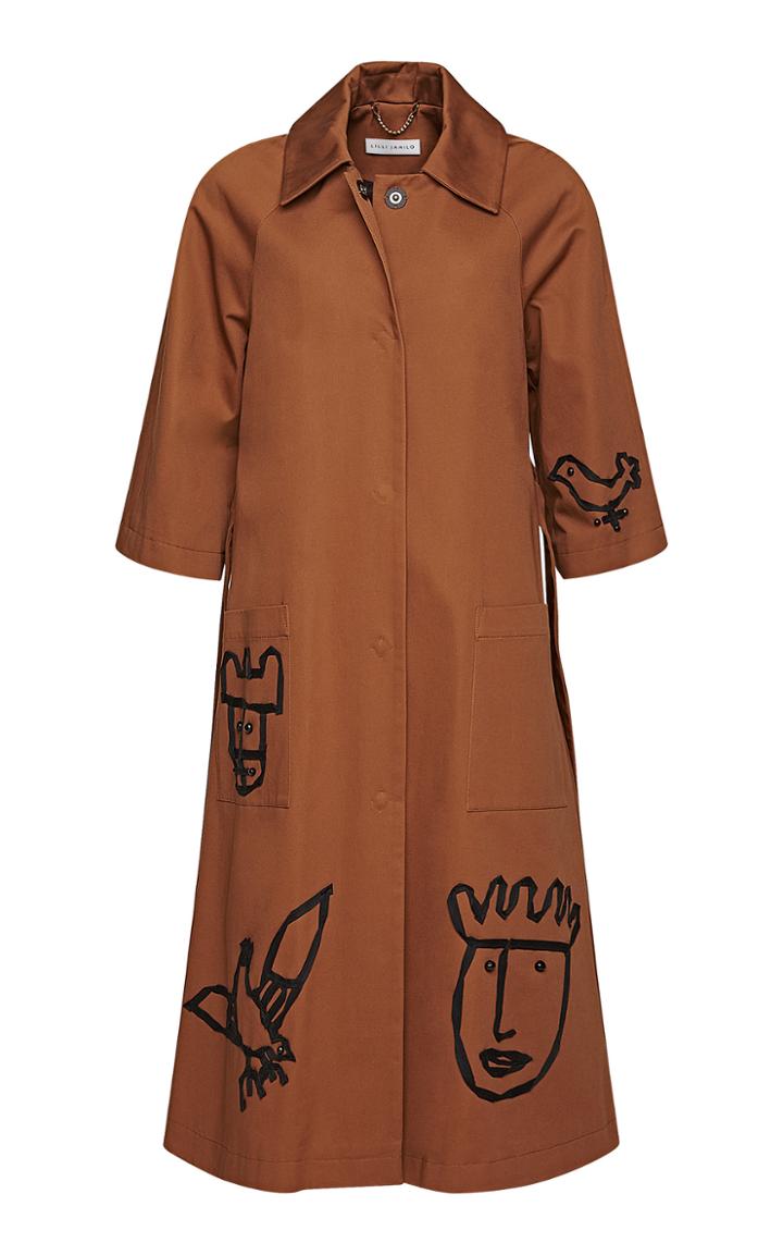 Moda Operandi Lilli Jahilo Indre Cotton Maxi Coat With Ribbon Embellishment Size: 36