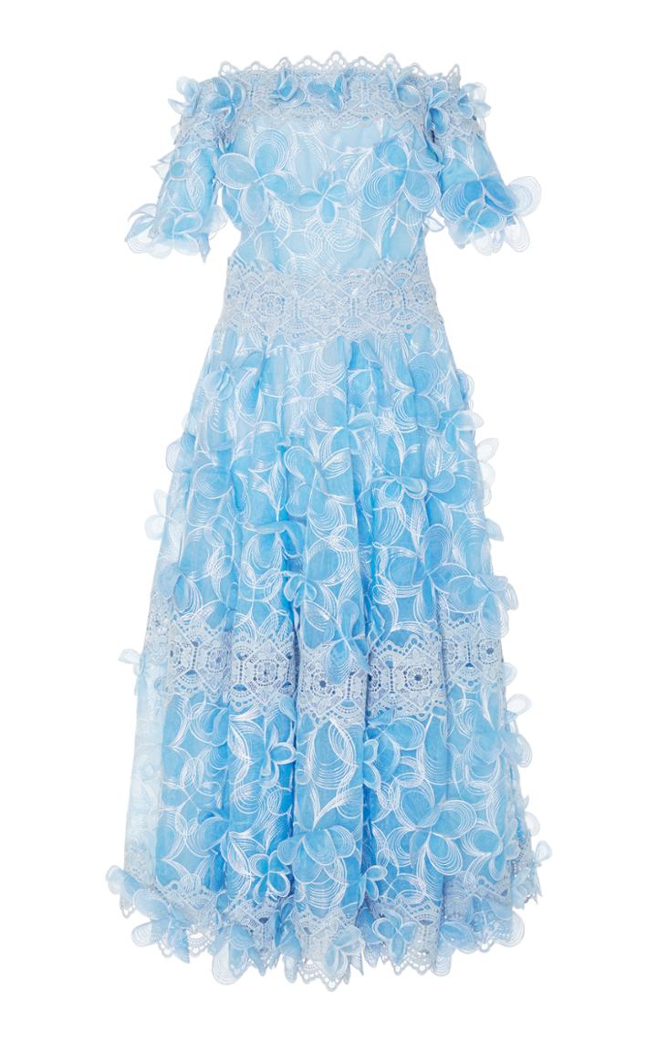 Costarellos Butterfly Embroidered Off-the-shoulder Dress