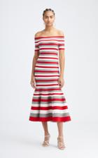 Moda Operandi Oscar De La Renta Striped Off-the-shoulder Knit Midi Dress