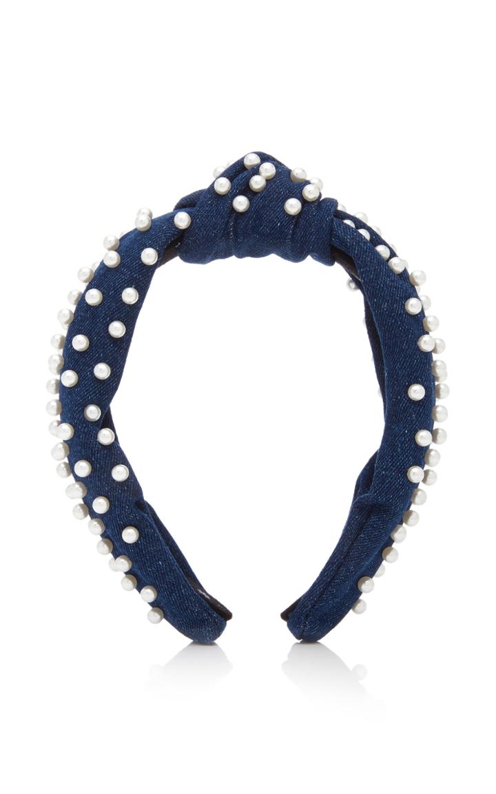 Lele Sadoughi Denim And Pearl Knotted Headband