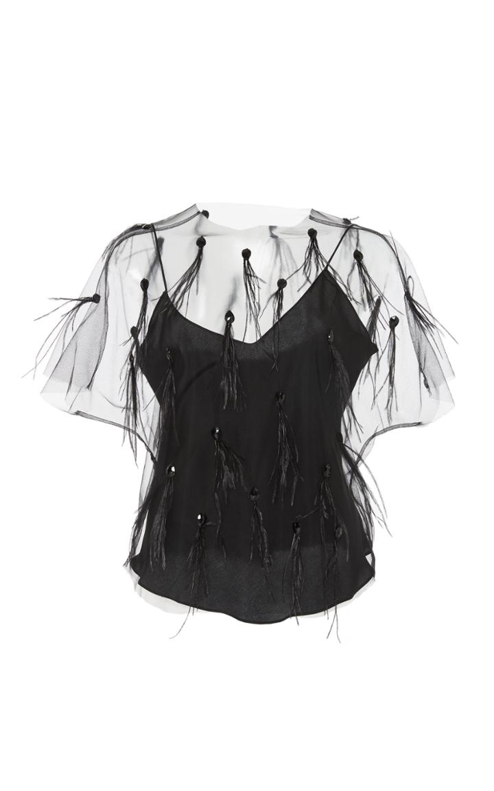 Johanna Ortiz Sugar And Spice Feather-detail Silk Mesh Top