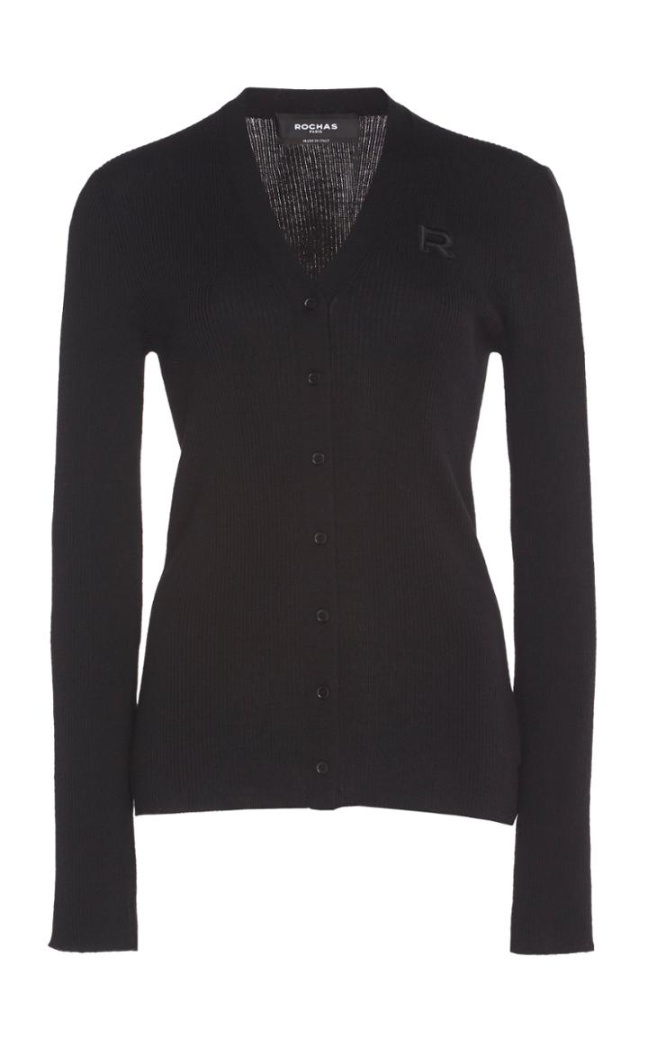 Rochas Wool Ribbed Knit Cardigan