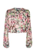 Monique Lhuillier Long Sleeve Printed Cropped Blouse