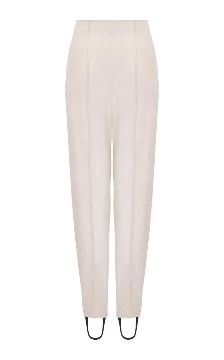 Amal Al Mulla Ivory Suede Fitted Crop Pants