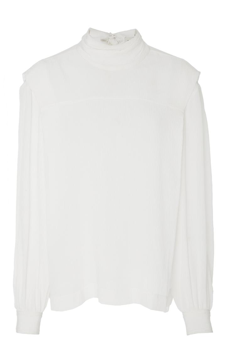 Whit White Silk Ginko Tie Neck Top
