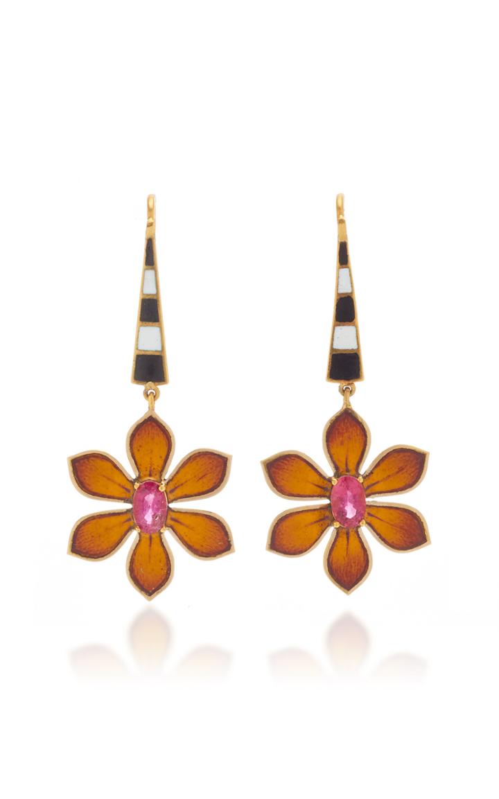 Holly Dyment Eden Orange Enamel Flower Drop Earrings